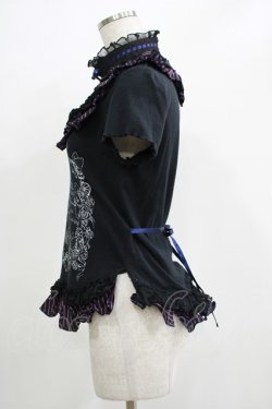 画像2: FRILL / ストライプフリルチョーカー付カットソー  ブラック H-25-11-21-1063-HN-TO-KB-ZH