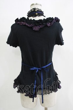 画像3: FRILL / ストライプフリルチョーカー付カットソー  ブラック H-25-11-21-1063-HN-TO-KB-ZH