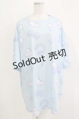 LISTEN FLAVOR / 8bitフルグラフィックビッグTシャツ F ライトブルー H-25-11-21-1069-PU-TO-KB-ZT1123H