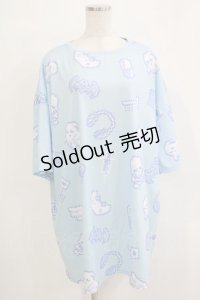 LISTEN FLAVOR / 8bitフルグラフィックビッグTシャツ F ライトブルー H-25-11-21-1069-PU-TO-KB-ZT1123H