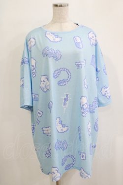 画像1: LISTEN FLAVOR / 8bitフルグラフィックビッグTシャツ F ライトブルー H-25-11-21-1069-PU-TO-KB-ZH