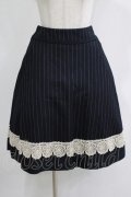 Jane Marple / ブリティッシュウールレーストリミングスカート  ネイビーストライプ H-25-11-21-1010-JM-SK-KB-ZH