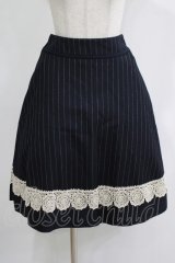 Jane Marple / ブリティッシュウールレーストリミングスカート  ネイビーストライプ H-25-11-21-1010-JM-SK-KB-ZH