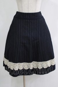 Jane Marple / ブリティッシュウールレーストリミングスカート  ネイビーストライプ H-25-11-21-1010-JM-SK-KB-ZH