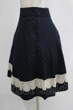 画像2: Jane Marple / ブリティッシュウールレーストリミングスカート  ネイビーストライプ H-25-11-21-1010-JM-SK-KB-ZH