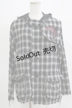 画像1: h.ANARCHY / ダメージチェックフードジャケット  ブラック H-25-11-21-1020-HN-JA-KB-ZH