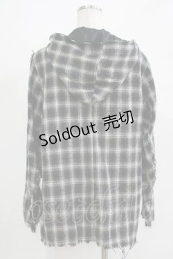 画像3: h.ANARCHY / ダメージチェックフードジャケット  ブラック H-25-11-21-1020-HN-JA-KB-ZH