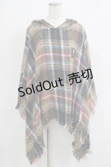 NieR Clothing / フード付きニットポンチョ  MIXカラーチェック H-25-11-21-1025-PU-JA-KB-ZH
