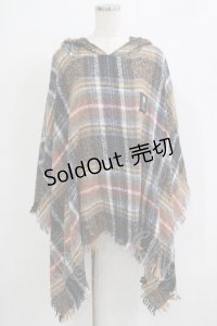 NieR Clothing / フード付きニットポンチョ  MIXカラーチェック H-25-11-21-1025-PU-JA-KB-ZH