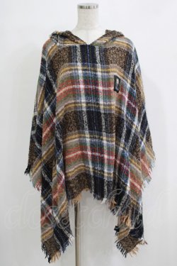 画像1: NieR Clothing / フード付きニットポンチョ  MIXカラーチェック H-25-11-21-1025-PU-JA-KB-ZH