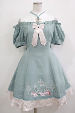 画像1: Amavel / 茶器と茉莉花のチャイナワンピース Free グリーン H-25-11-22-1013-CA-OP-NS-ZH