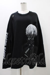 QOOZA / 東京喰種×QOOZA金木研 ダメージスウェット  ブラック H-25-11-23-038-0-TO-KB-ZH
