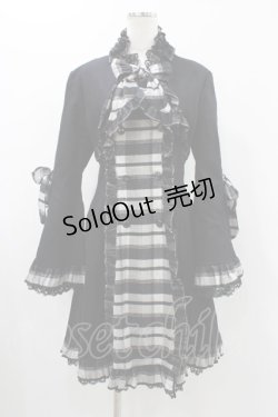 画像1: MARBLE / チェック切替レイヤード風姫袖コート  ブラック H-25-11-23-006-GO-CO-KB-ZH