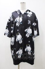 画像1: 【SALE】NieR CLOTHING / 総柄ZIP半袖パーカー  ブラック H-25-11-23-048-PU-TO-KB-ZT471 (1)