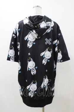 画像2: NieR Clothing / 総柄ZIP半袖パーカー  ブラック H-25-11-23-048-PU-TO-KB-ZH