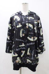 NieR Clothing / 総柄ZIP半袖パーカー  ブラック H-25-11-23-049-PU-TO-KB-ZT220