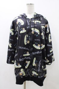 NieR Clothing / 総柄ZIP半袖パーカー  ブラック H-25-11-23-049-PU-TO-KB-ZT220