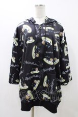 画像1: 【SALE】NieR CLOTHING / 総柄ZIP半袖パーカー  ブラック H-25-11-23-049-PU-TO-KB-ZT220 (1)
