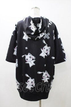 画像2: NieR Clothing / 総柄ZIP半袖パーカー  ブラック H-25-11-23-050-PU-TO-KB-ZT475