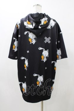 画像2: NieR Clothing / 総柄ZIP半袖パーカー  ブラック H-25-11-23-051-PU-TO-KB-ZH