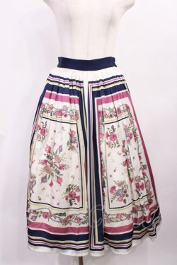 画像1: axes femme / スカーフ柄スカート M ネイビー H-25-11-23-1012-AX-SK-NS-ZH