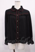 axes femme / 配色フリルブラウス M ブラック H-25-11-23-1028-AX-BL-NS-ZH