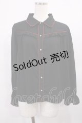 axes femme / 配色フリルブラウス M ブラック H-25-11-23-1028-AX-BL-NS-ZH
