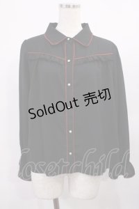 axes femme / 配色フリルブラウス M ブラック H-25-11-23-1028-AX-BL-NS-ZH