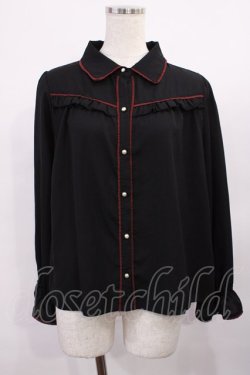 画像1: axes femme / 配色フリルブラウス M ブラック H-25-11-23-1028-AX-BL-NS-ZH