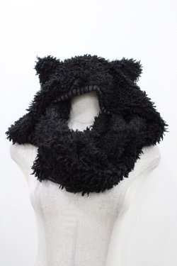 画像1: ALGONQUINS / 猫耳フードスヌード  黒 H-25-11-23-002-AL-ZA-KB-ZH