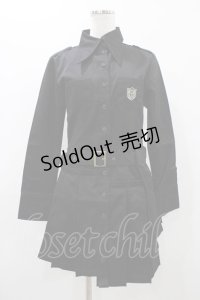 PEACE NOW / エンブレム刺繍プリーツシャツワンピース  ブラック H-25-11-23-021-PU-OP-KB-ZH