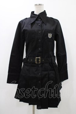 画像1: PEACE NOW / エンブレム刺繍プリーツシャツワンピース  ブラック H-25-11-23-021-PU-OP-KB-ZH