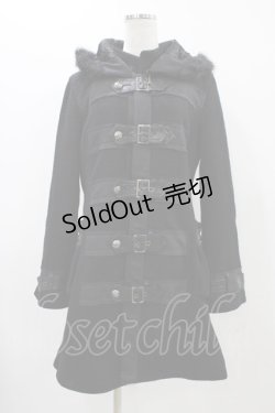 画像1: ALGONQUINS / ナポレオン風切替ベルトコート  黒 H-25-11-23-027-AL-CO-KB-ZH