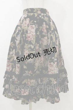 画像1: Innocent World / 別珍バラ柄バッスルスカート Free ブラック H-25-11-24-1050-IW-SK-NS-ZH
