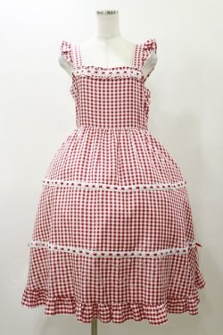 画像1: Cherirulu Chocola / ギンガムチェックジャンパースカート L レッド H-25-11-24-1075-LO-OP-NS-ZH