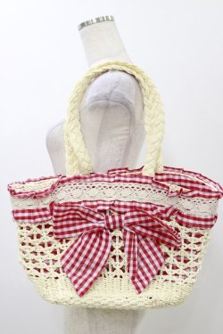 画像1: DearMyLove / ギンガムリボンストローバッグ  ナチュラル×レッド H-25-11-24-1002-EL-BG-NS-ZH