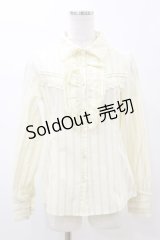 axes femme / 音符ブローチ付きストライプブラウス M 生成り H-25-11-24-1025-AX-BL-NS-ZH