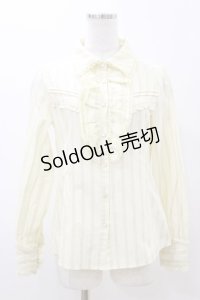 axes femme / 音符ブローチ付きストライプブラウス M 生成り H-25-11-24-1025-AX-BL-NS-ZH