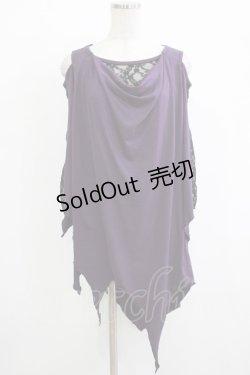 画像1: ALGONQUINS / レース切替イレギュラーカットソー  紫×黒 H-25-11-25-034-AL-TO-KB-ZH