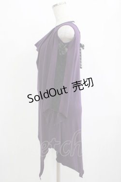 画像2: ALGONQUINS / レース切替イレギュラーカットソー  紫×黒 H-25-11-25-034-AL-TO-KB-ZH