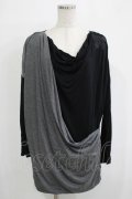 ALGONQUINS / ドレープレイヤード風カットソー  黒×グレー H-25-11-25-038-AL-TO-KB-ZH