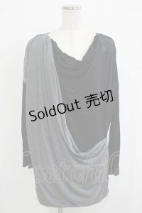 ALGONQUINS / ドレープレイヤード風カットソー  黒×グレー H-25-11-25-038-AL-TO-KB-ZH