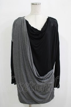 画像1: ALGONQUINS / ドレープレイヤード風カットソー  黒×グレー H-25-11-25-038-AL-TO-KB-ZH