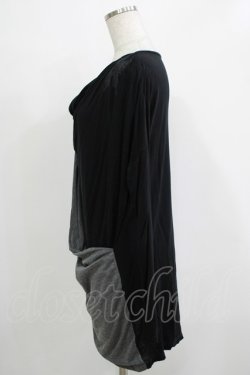 画像2: ALGONQUINS / ドレープレイヤード風カットソー  黒×グレー H-25-11-25-038-AL-TO-KB-ZH