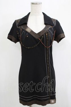 画像1: OZZ ANGELO / レースチャーム風カットソー  黒 H-25-11-25-040-OO-TO-KB-ZH