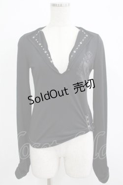 画像1: OZZ ANGELO / 裾ギャザーカットソー  黒 H-25-11-25-042-OO-TO-KB-ZH