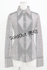 Ozz Croce / 総柄ブラウス  グレー H-25-11-25-044-OO-TO-KB-ZH