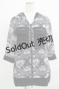 【SALE】SEX POT ReVeNGe / 総柄シフォン半袖パーカー  ブラック H-25-11-25-047-SP-TO-KB-ZT470