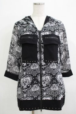 画像1: SEX POT ReVeNGe / 総柄シフォン半袖パーカー  ブラック H-25-11-25-047-SP-TO-KB-ZT1127J