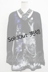 SEX POT ReVeNGe / クロスネックカットソー L 黒×青 H-25-11-25-049-SP-TO-KB-ZH